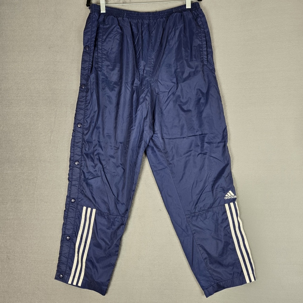 Adidas Tear Away Track Pants Mens Medium Navy Blue Snap Button Lined‎ Logo
